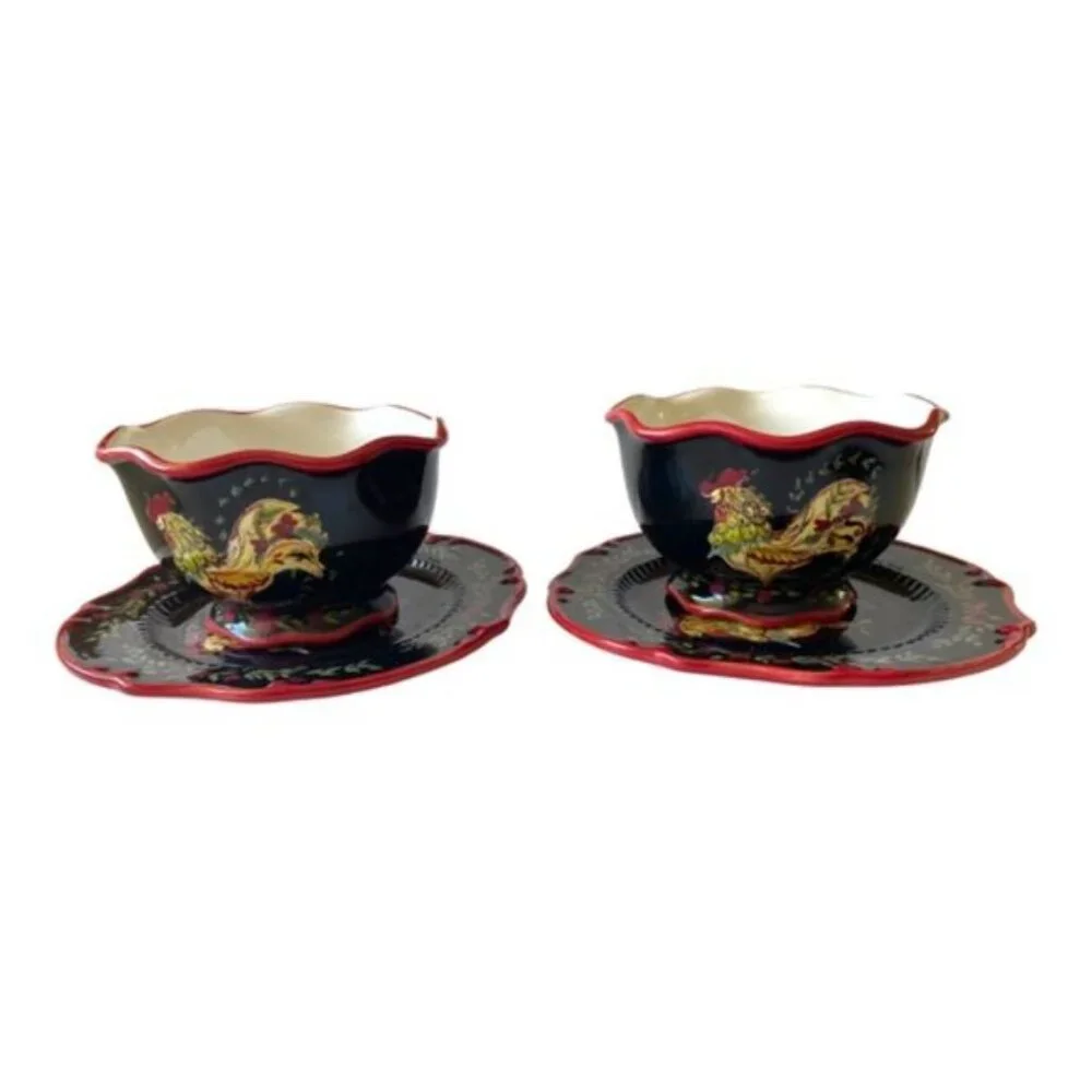 April Cornell Ceramic French Country Rooster Set of 2 Bowl & Plate's